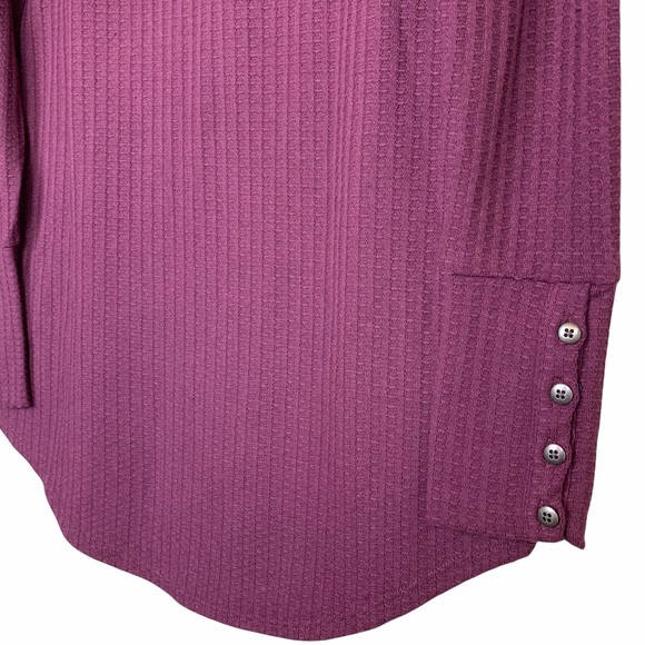 Chaser Purple Waffle Knit Button Cuff Tunic Top S - Picture 2 of 5